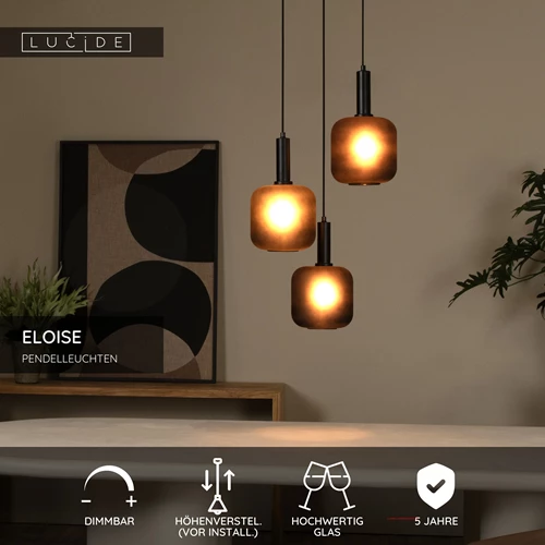 Lucide ELOISE - Pendelleuchten - Ø 40 cm - 3xE27 - Schwarz - USP